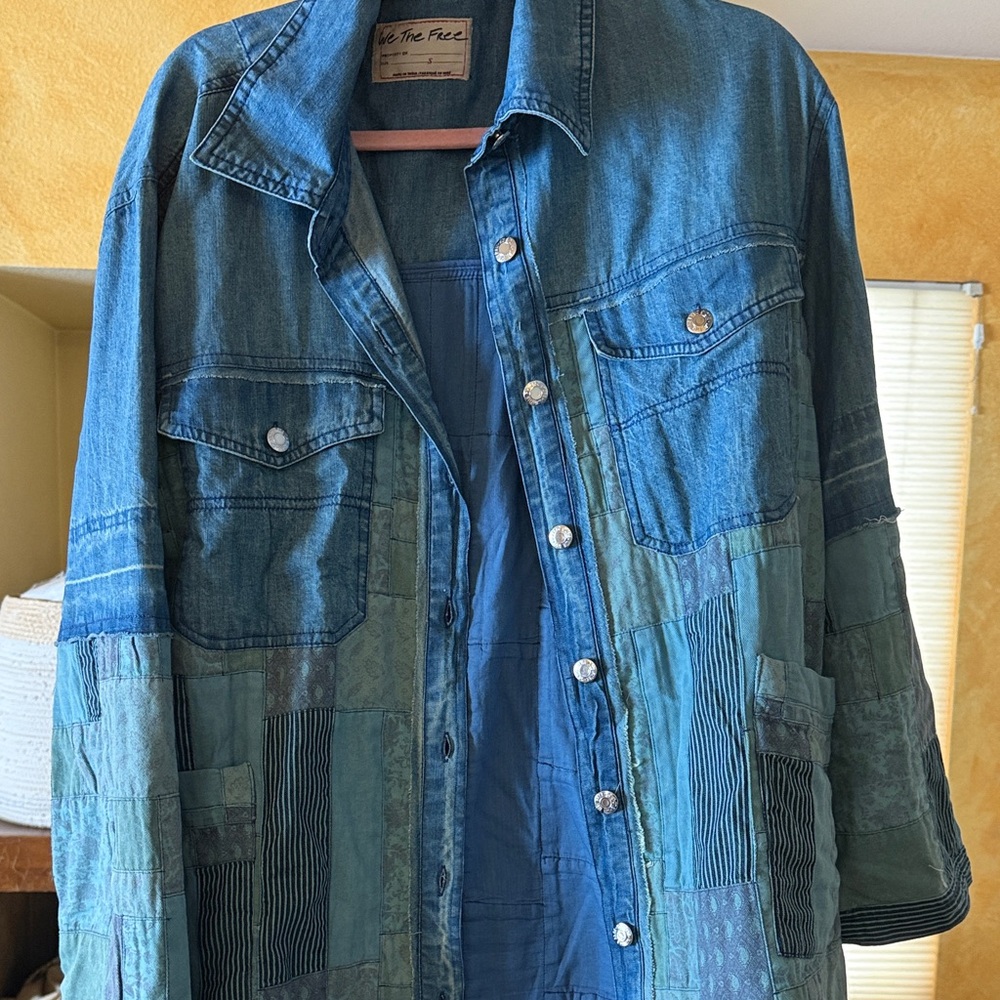 We The Free Blue Patchwork Denim Jacket - image 1